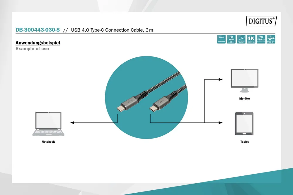 Digitus USB 4.0 Type-C connection cable 3m Black – 5. kép