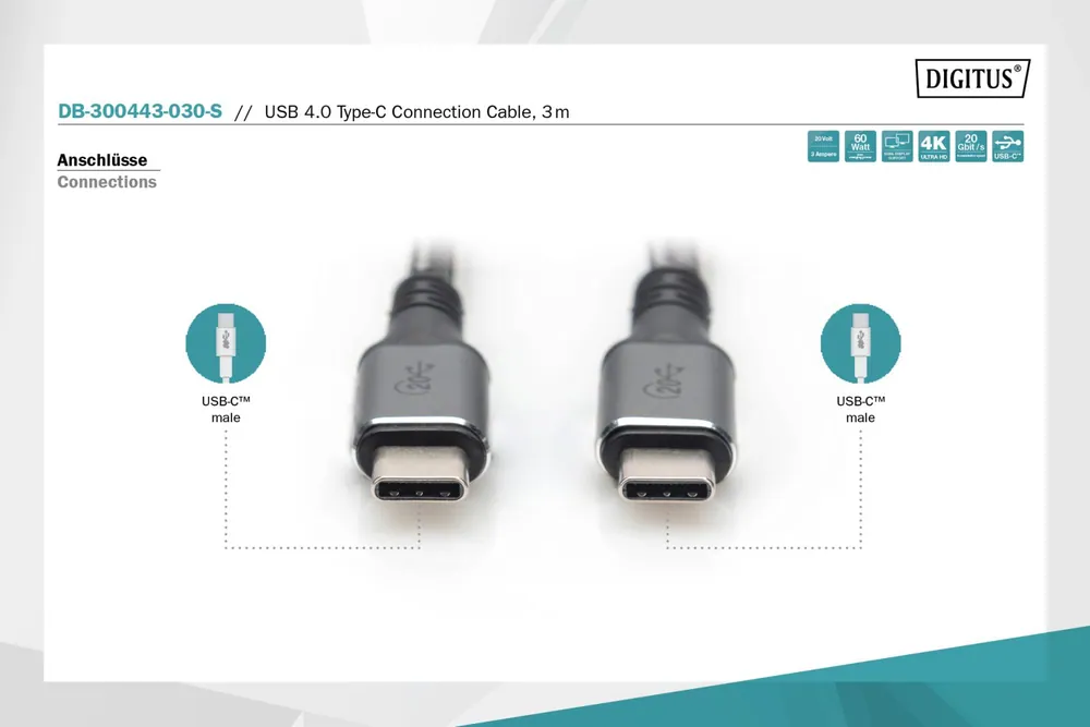 Digitus USB 4.0 Type-C connection cable 3m Black – 6. kép