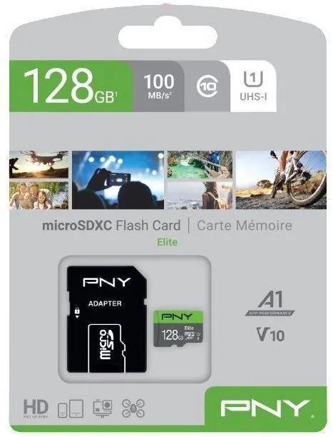 PNY 128GB microSDXC Elite Class 10 UHS-I V10 A1 + adapterrel – 2. kép