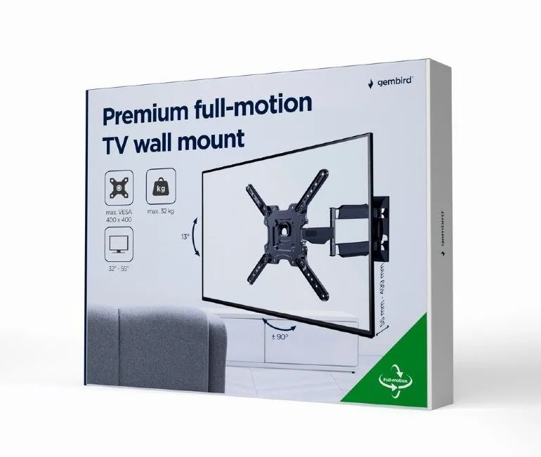 Gembird WM-55ST-01 Premium full-motion TV wall mount 32”-55” Black – 7. kép