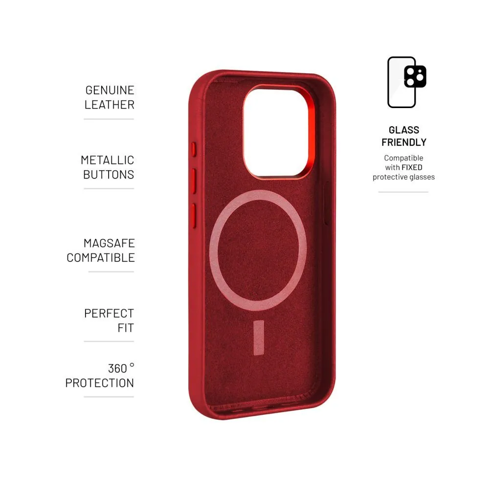 FIXED MagLeather valódi bőrtok, MagSafe támogatással iPhone 15 Pro Max-hoz, piros – 5. kép