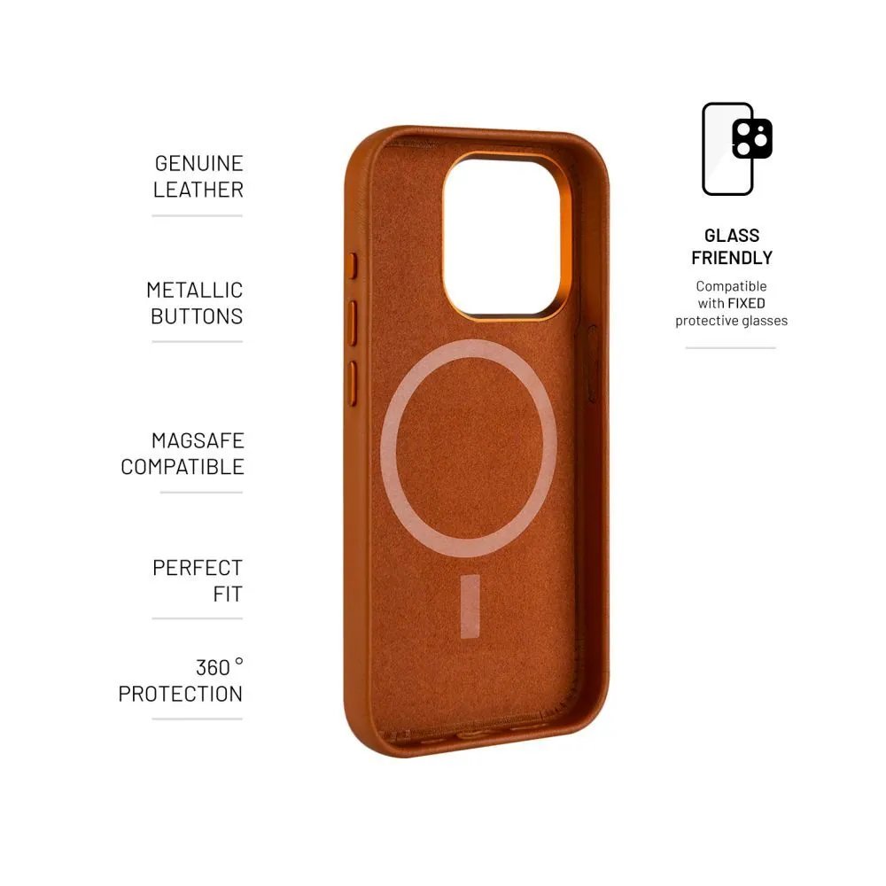 FIXED MagLeather valódi bőrtok, MagSafe támogatással iPhone 15 Plus-hoz, barna – 3. kép