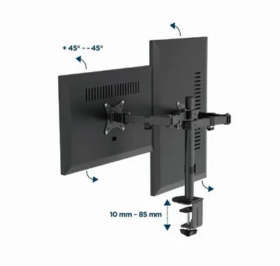 Gembird MA-D2-03 Adjustable desk mounted double monitor arm 17”-32” Black – 2. kép