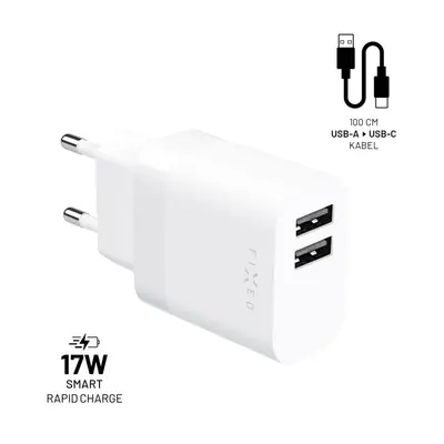 FIXED hálózati töltő, 2*USB-A kimenet, 17W + USB/USB-C kábel, fehér – 2. kép