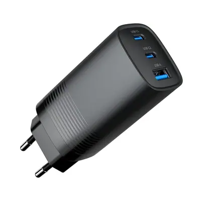 Gembird 3-port 67W GaN USB PowerDelivery fast charger Black – 2. kép