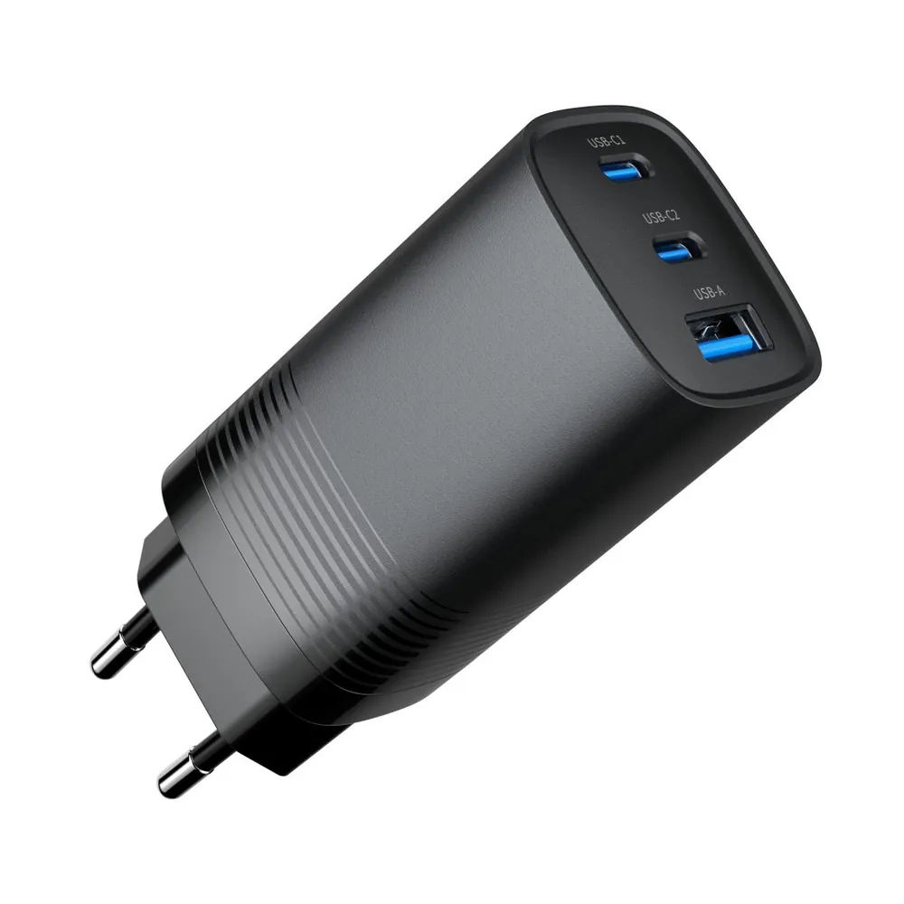 Gembird 3-port 67W GaN USB PowerDelivery fast charger Black – 2. kép