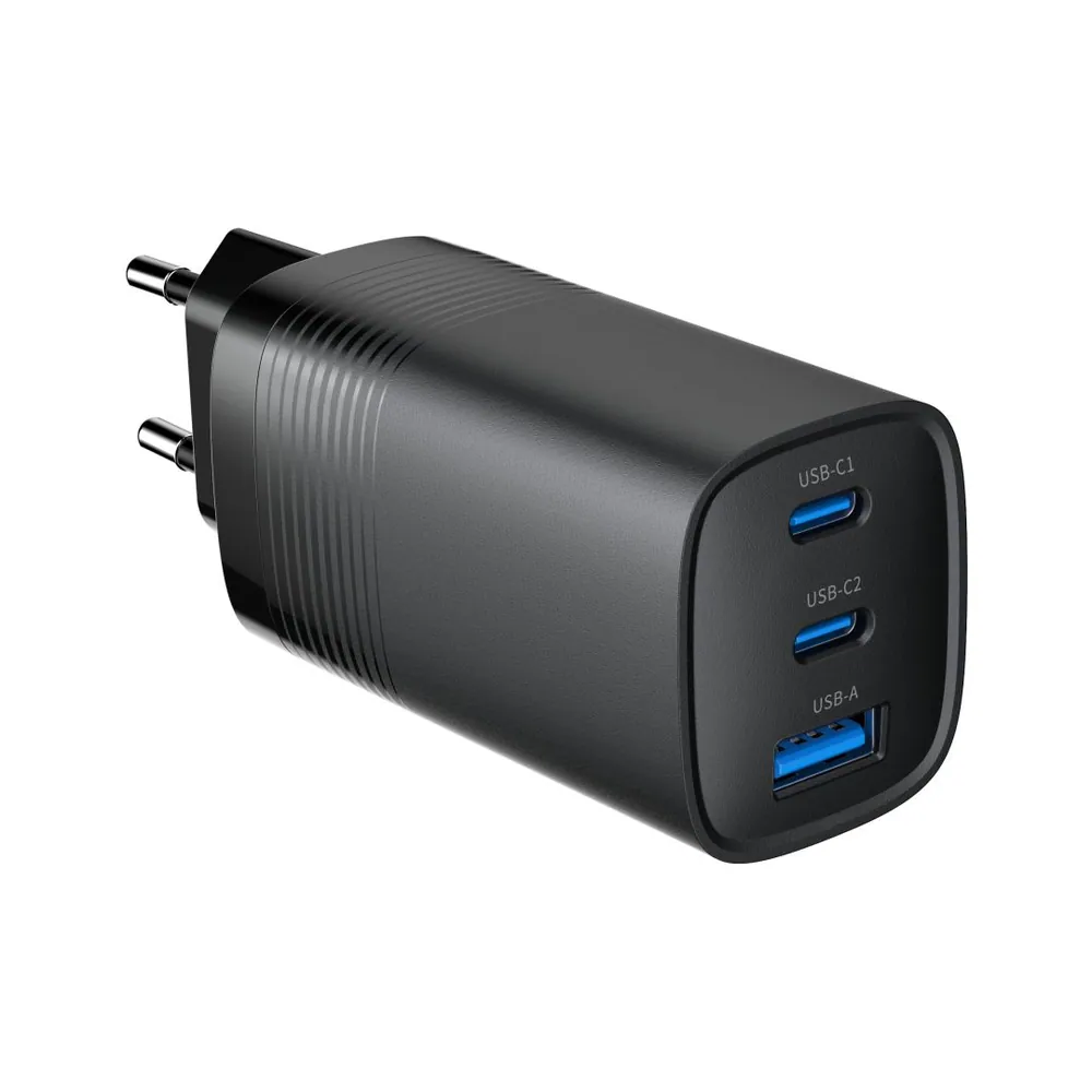 Gembird 3-port 67W GaN USB PowerDelivery fast charger Black – 3. kép