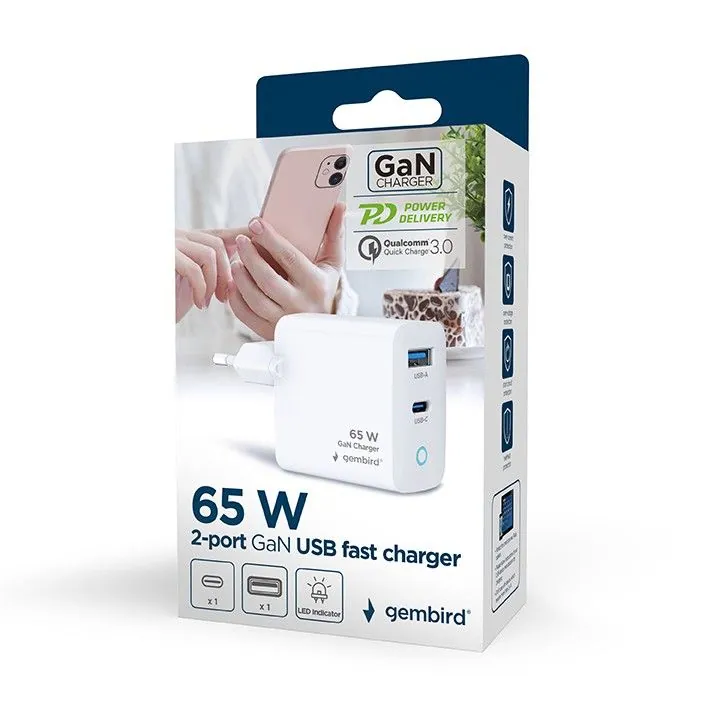 Gembird 2-Port 65W USB Fast Charger White – 7. kép
