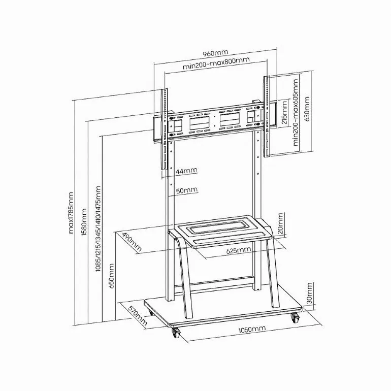 Gembird TVS-100F-01 TV floor stand with caster wheels 37"-100" Black – 3. kép