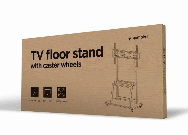 Gembird TVS-100F-01 TV floor stand with caster wheels 37"-100" Black – 4. kép