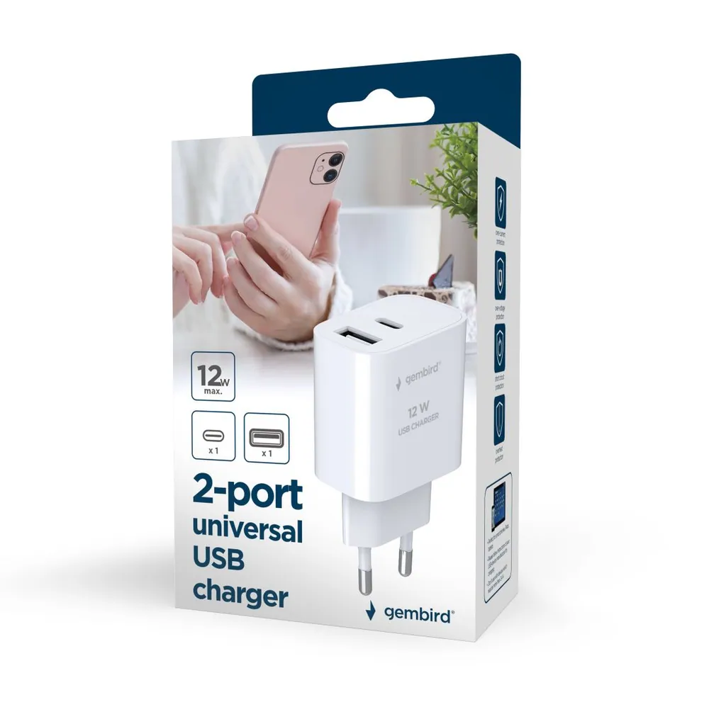 Gembird 2-Port Universal USB Charger A+C 2.4A White – 9. kép