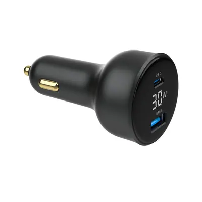 Gembird 2-Port USB Car Fast Charger Type-C PD LCD 30W Black – 2. kép
