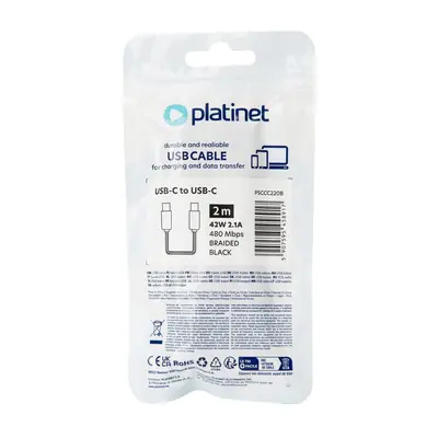 Platinet USB-C to USB-C 42W Braided Cable 2m Black – 2. kép