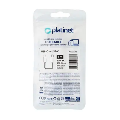 Platinet USB-C to USB-C 60W Braided Cable 1m Black – 2. kép