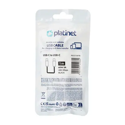 Platinet USB-C to USB-C 60W Cable 1m Black – 2. kép