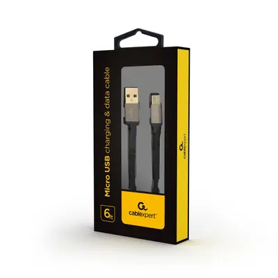 Gembird CCDB-mUSB2B-AMBM-6 Cotton braided micro-USB cable with metal connectors 1,8m  Black – 2. kép