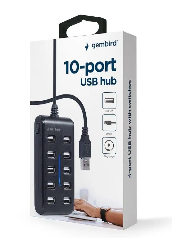 Gembird 10-port USB 2.0 Hub Black – 5. kép