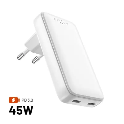 FIXED Slim 2xUSB-C úti töltő GaN PD 45W-os fehér – 2. kép