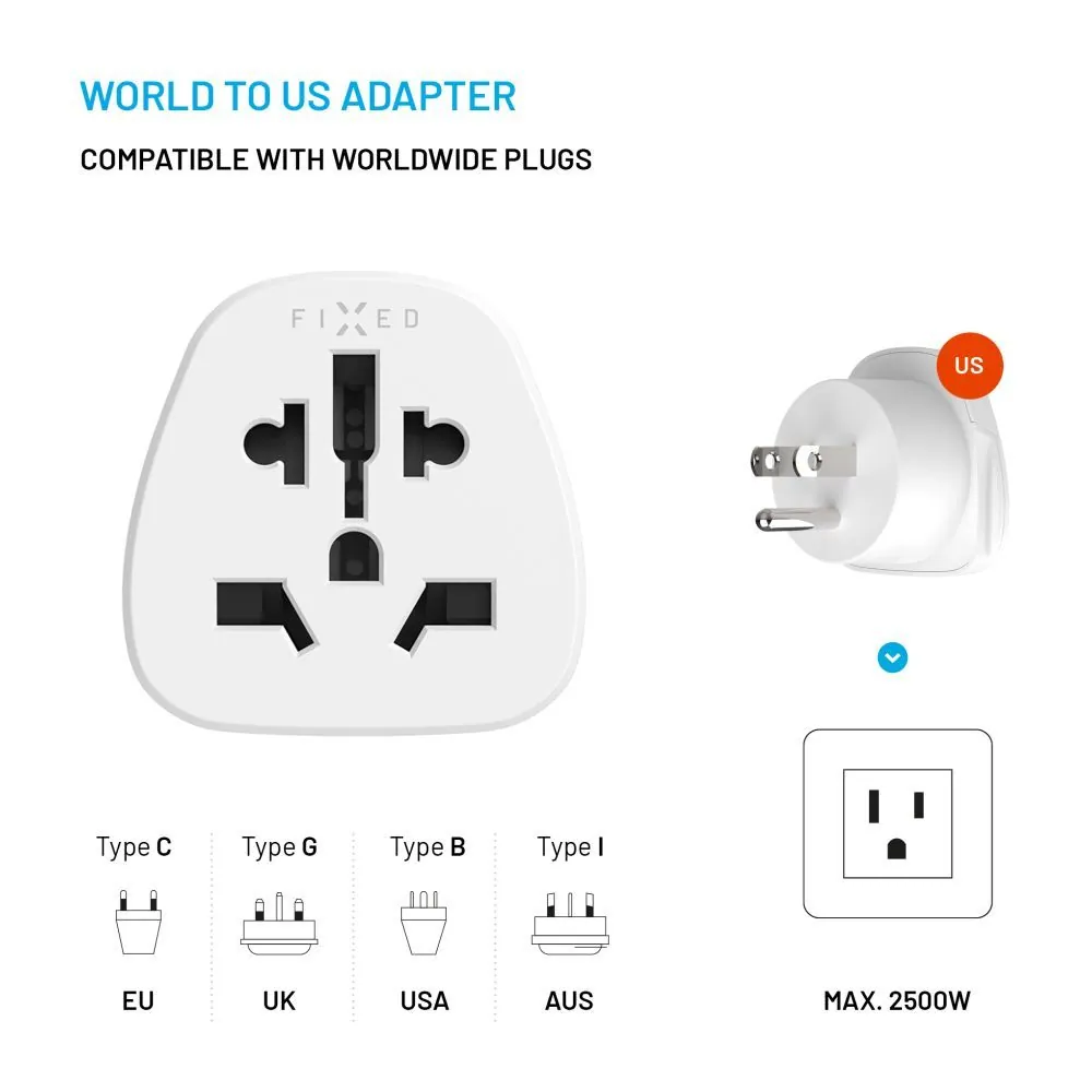 FIXED USA adapter, fehér – 3. kép