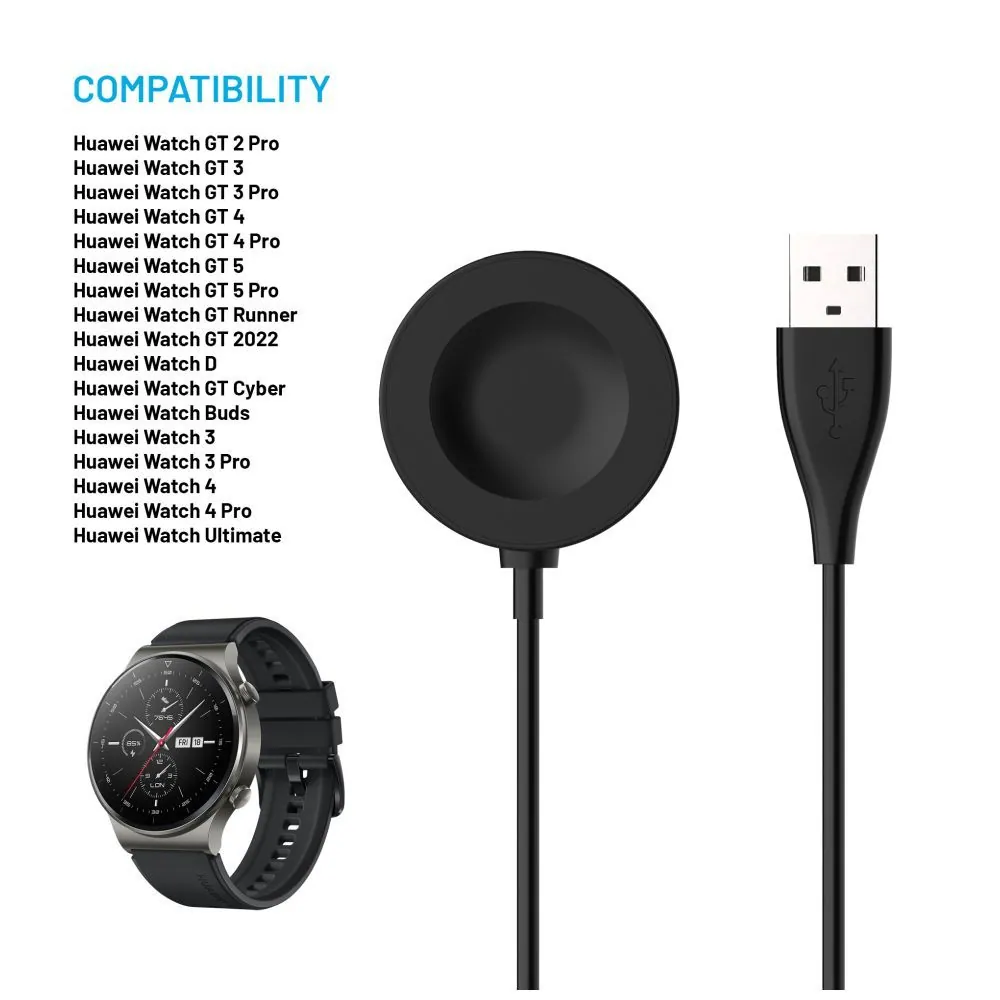FIXED USB-A töltőkábel Huawei Watch GT 2 Pro/3/3 Pro/4/4 Pro/5/5 Pro okosórához, fekete – 3. kép