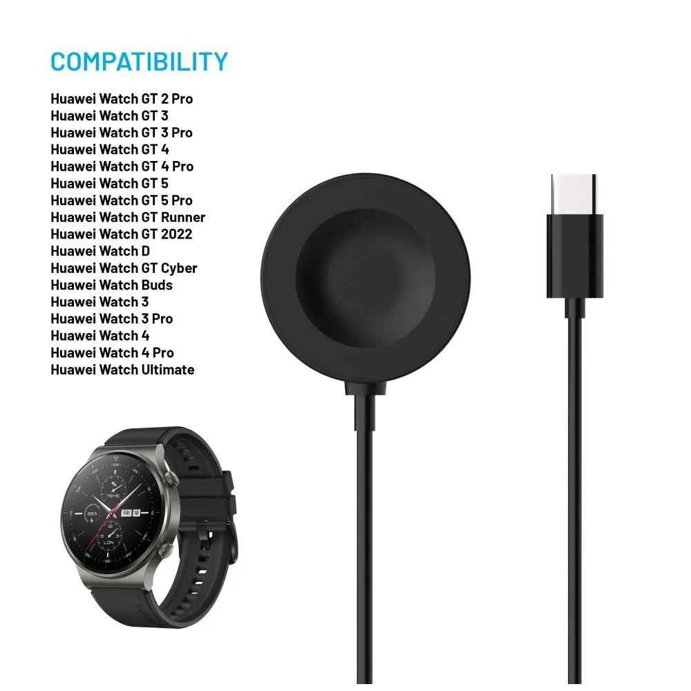 FIXED USB-C töltőkábel Huawei Watch GT 2 Pro/3/3 Pro/4/4 Pro/5/5 Pro okosórához, fekete – 3. kép