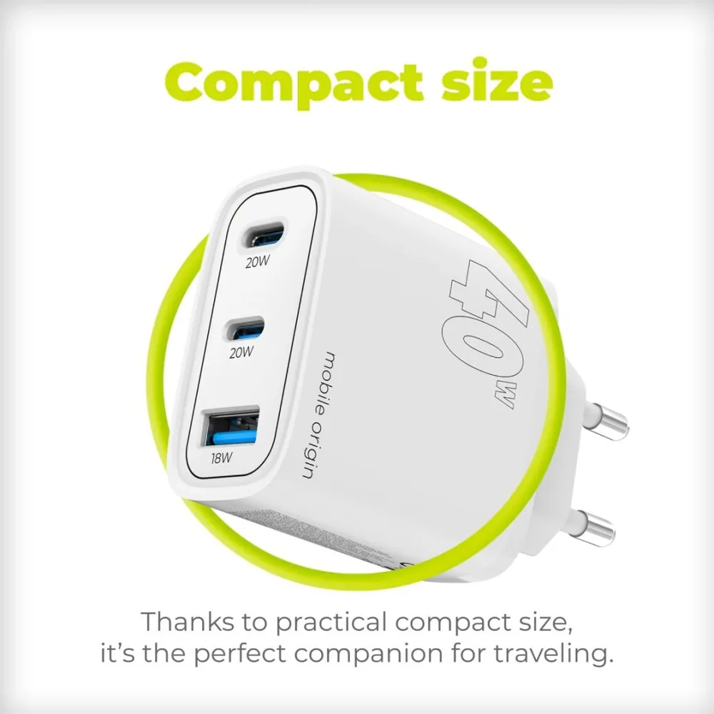 Mobile Origin GaN 40W Wall Charger MO13, 1 USB-A + 2 USB-C – 10. kép