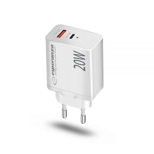 Esperanza Quich Power Charger 20W USB-C PD 20W / USB-A QC 3.0 18W White – 2. kép