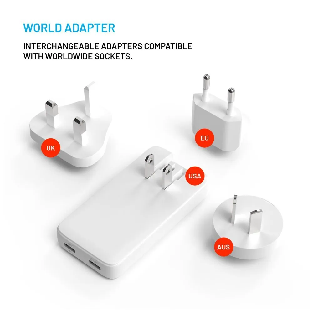 FIXED Slim Traveller 2xUSB-C utazási töltő világadapter GaN 45W, fehér – 4. kép