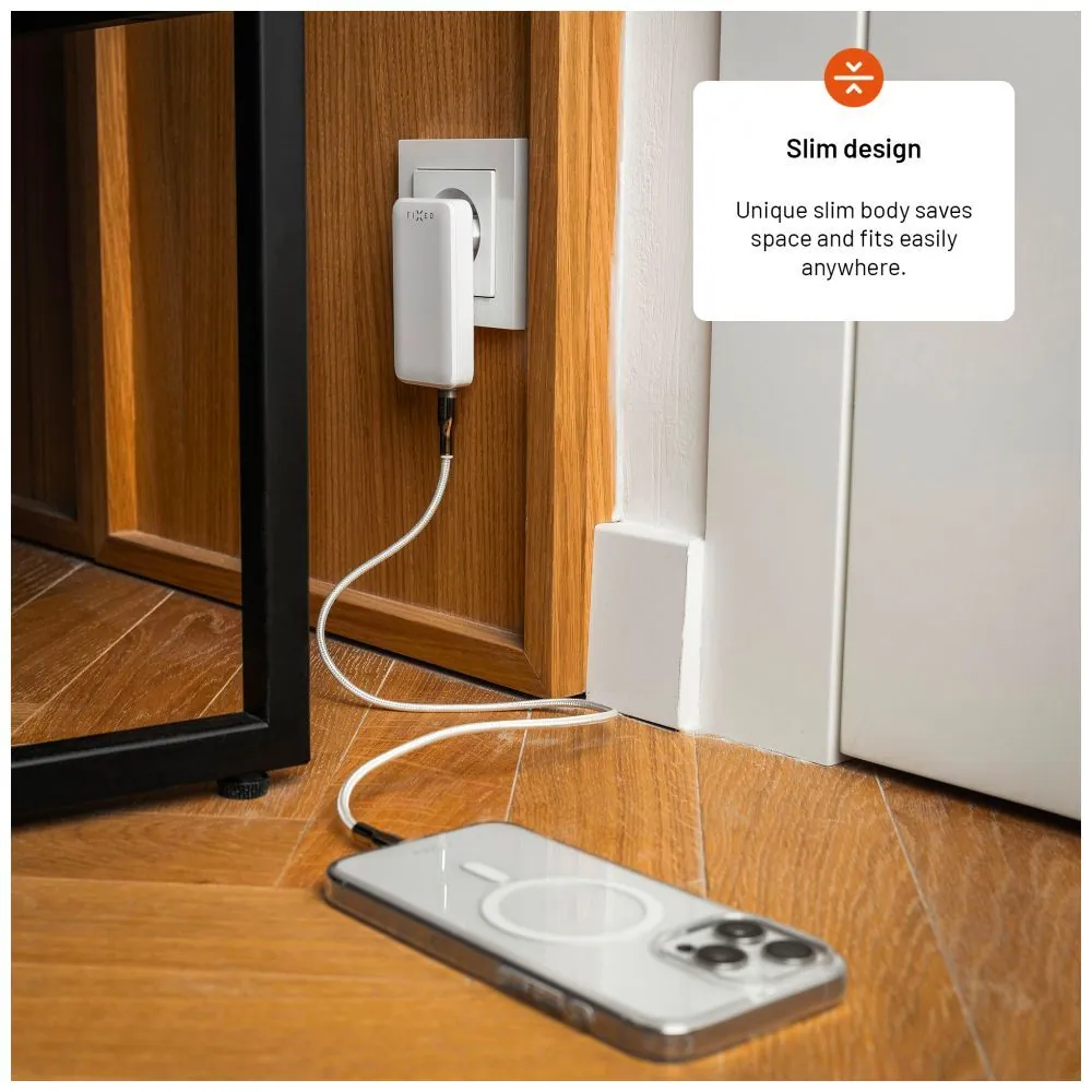 FIXED Slim Traveller 2xUSB-C utazási töltő világadapter GaN 45W, fehér – 7. kép