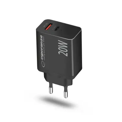 Esperanza Quich Power Charger 20W USB-C PD 20W / USB-A QC 3.0 18W Black – 2. kép