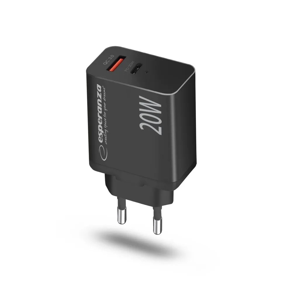 Esperanza Quich Power Charger 20W USB-C PD 20W / USB-A QC 3.0 18W Black – 2. kép