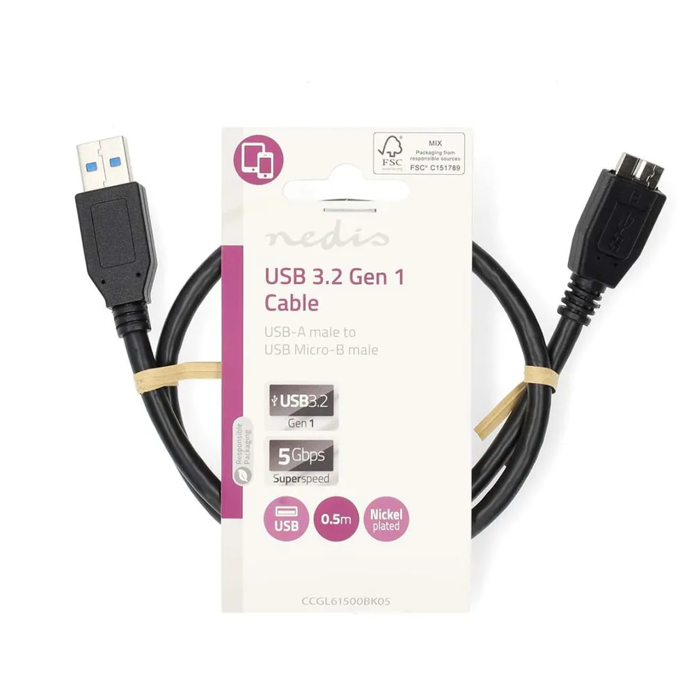 Nedis USB-A Male to USB Micro-B Male cable 0,5m Black – 2. kép