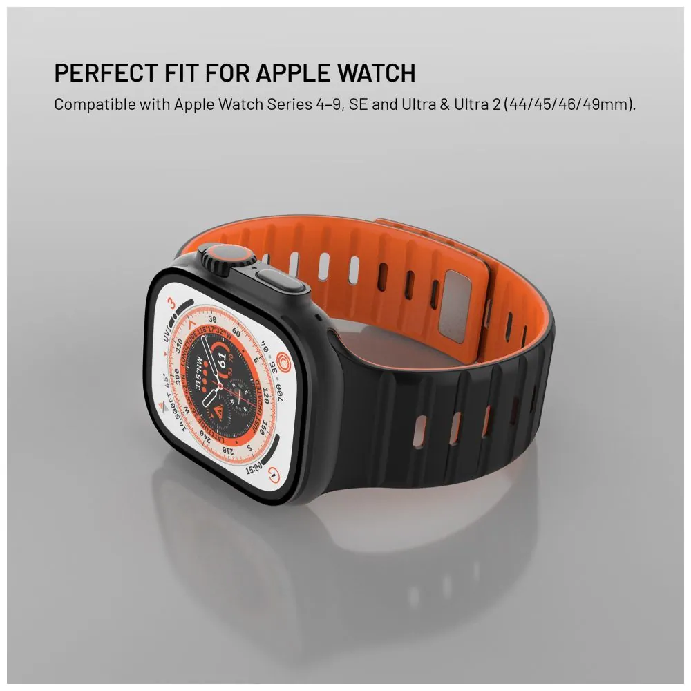 FIXED mágneses szilikon óraszíj Apple Watch 42/44/45/46/49mm-hez, fekete – 4. kép