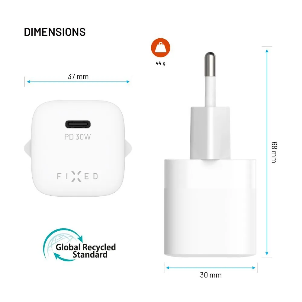 FIXED Mini USB-C GaN Charger 30W White – 8. kép