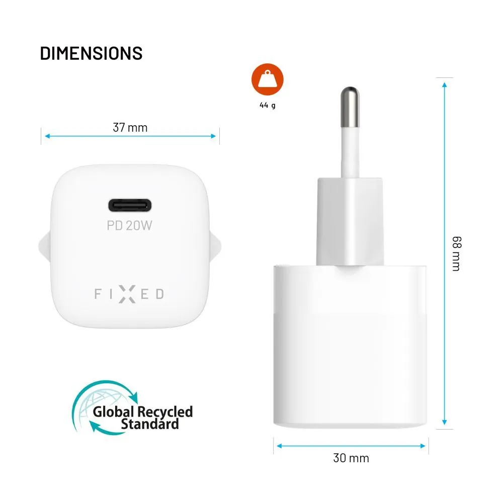 FIXED Mini USB-C Travel-Charger 20W White – 8. kép