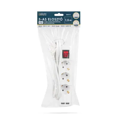Delight Hálózati Elosztó Kapcsolóval 3DIN 1,5m White – 2. kép