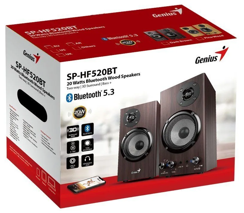 Genius SP-HF520BT Bluetooth Speaker Dark Wood – 3. kép