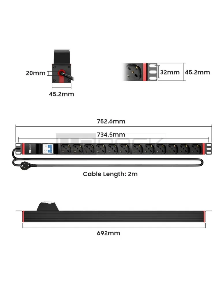 WP WPN-PDU-G02-12 19" PDU/elosztósor 12x Schuko aljzat – 5. kép