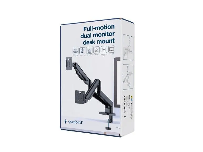 Gembird Desk mounted adjustable double monitor arm 17"-32" Black – 5. kép