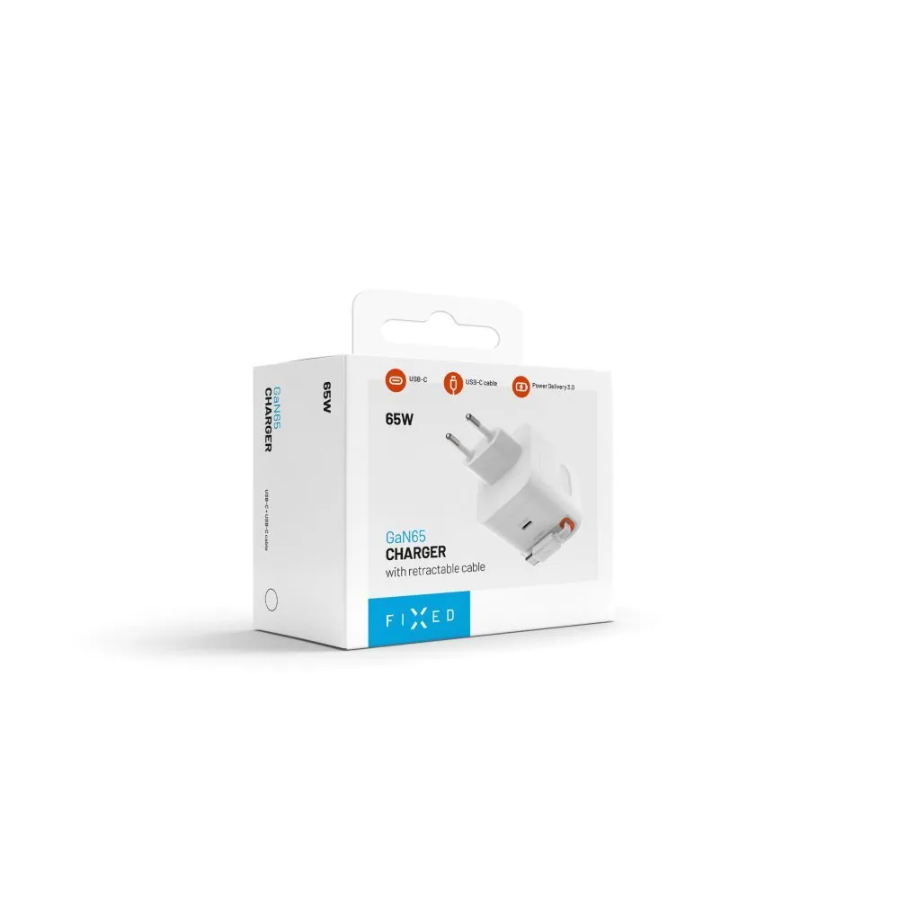 FIXED 2xUSB-C töltő visszahúzható kábellel, GaN PD 3.0 támogatással, 65W, fehér – 10. kép