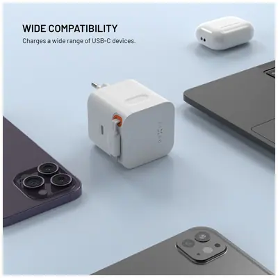 FIXED 2xUSB-C töltő visszahúzható kábellel, GaN PD 3.0 támogatással, 65W, fehér – 2. kép