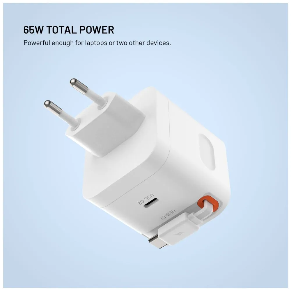 FIXED 2xUSB-C töltő visszahúzható kábellel, GaN PD 3.0 támogatással, 65W, fehér – 3. kép