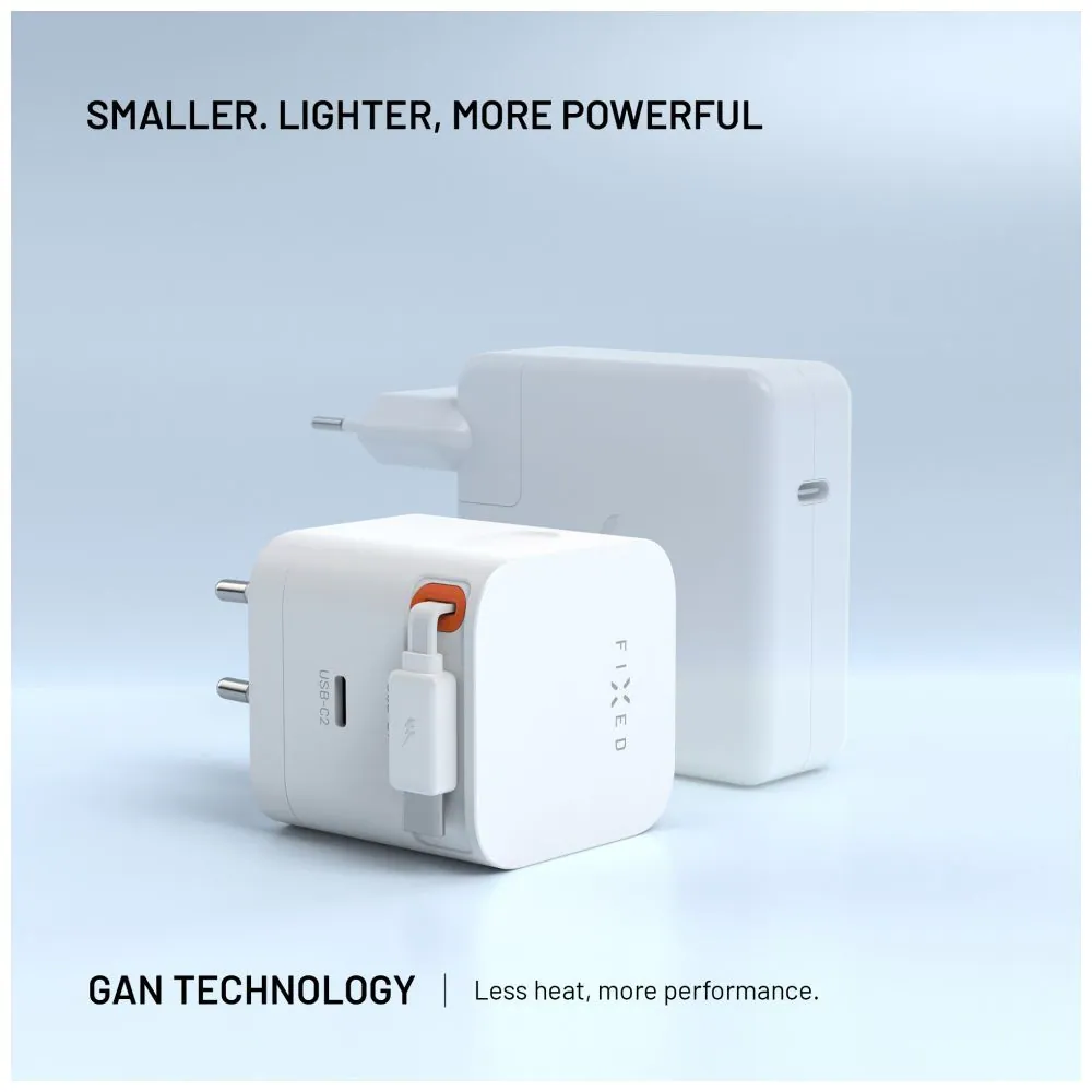 FIXED 2xUSB-C töltő visszahúzható kábellel, GaN PD 3.0 támogatással, 65W, fehér – 5. kép