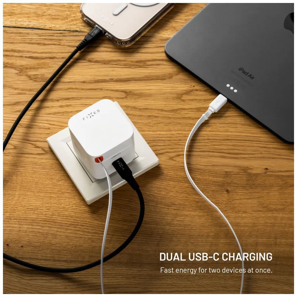 FIXED 2xUSB-C töltő visszahúzható kábellel, GaN PD 3.0 támogatással, 65W, fehér – 6. kép