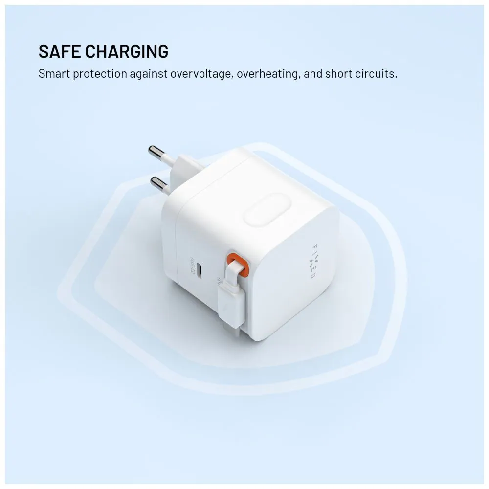 FIXED 2xUSB-C töltő visszahúzható kábellel, GaN PD 3.0 támogatással, 65W, fehér – 7. kép