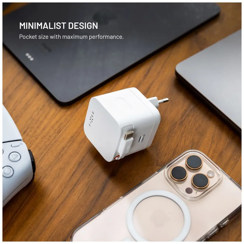 FIXED 2xUSB-C töltő visszahúzható kábellel, GaN PD 3.0 támogatással, 65W, fehér – 8. kép