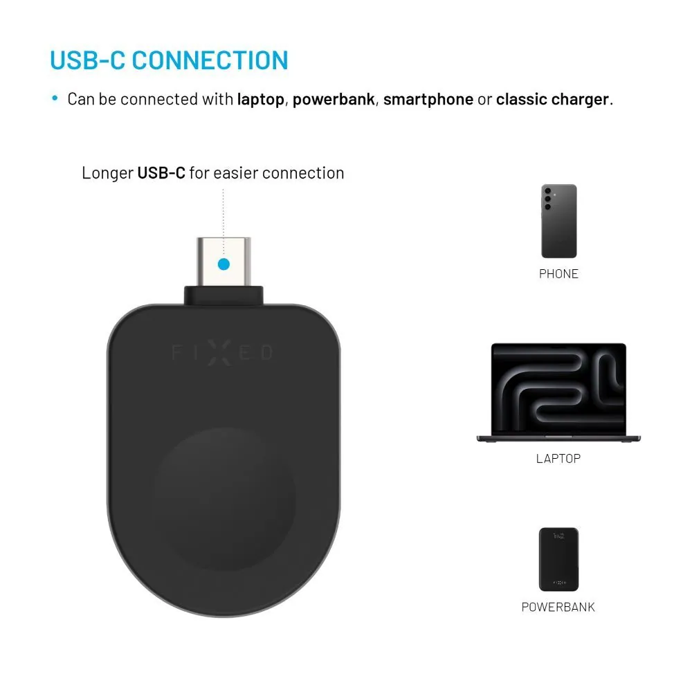 FIXED USB-C töltőadapter Apple Watch-hoz, Powerstation Uni készülékkel kompatibilis, fekete – 4. kép