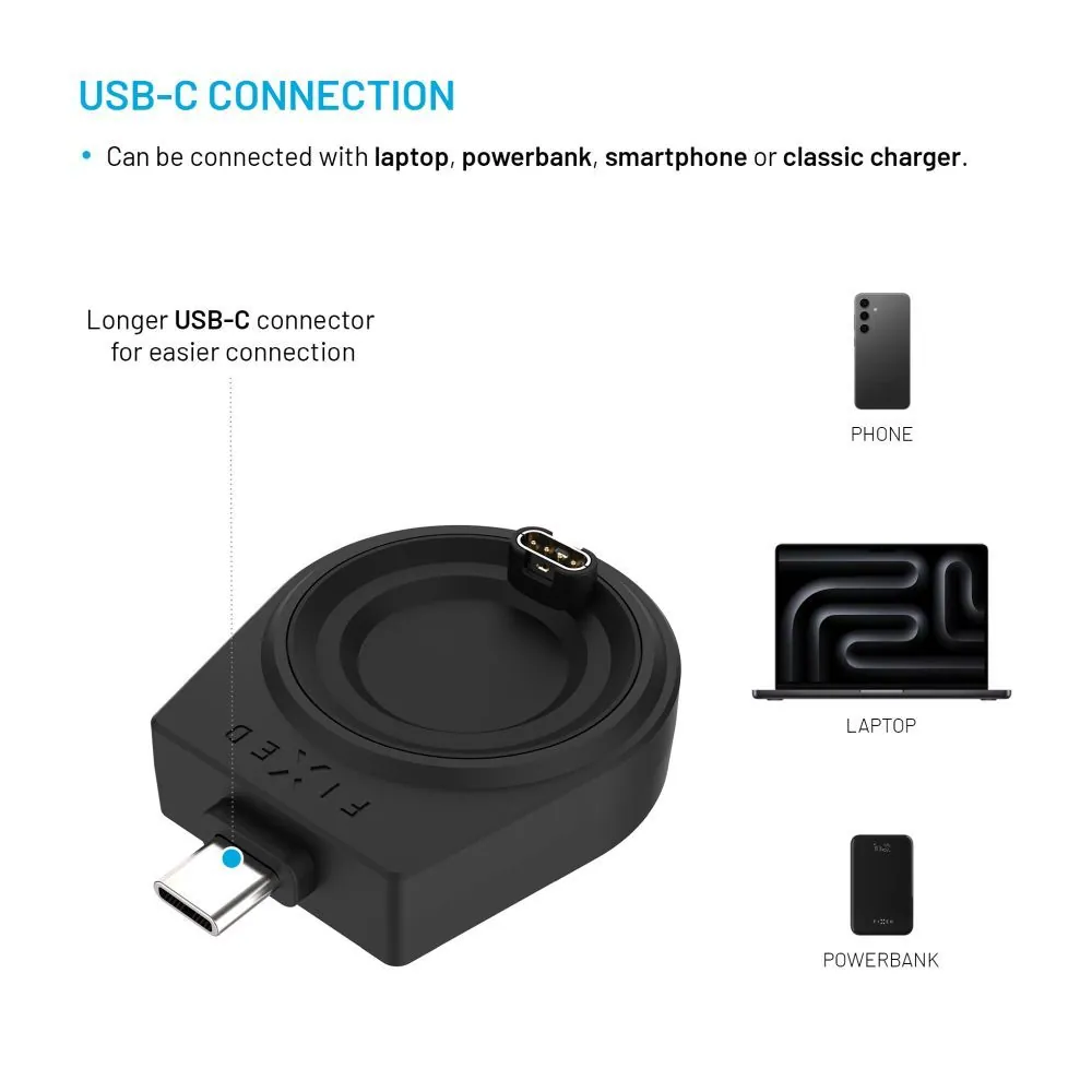 FIXED USB-C töltőadapter Garmin Fenix 5/6/7/7X/8, Epix, Venu 2/3/3S, Vívoactive 3/4/5 készülékekhez, fekete – 5. kép