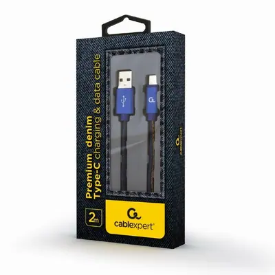 Gembird CC-USB2J-AMCM-2M-BL Premium jeans (denim) Type-C USB cable with metal connectors 2m Blue – 2. kép