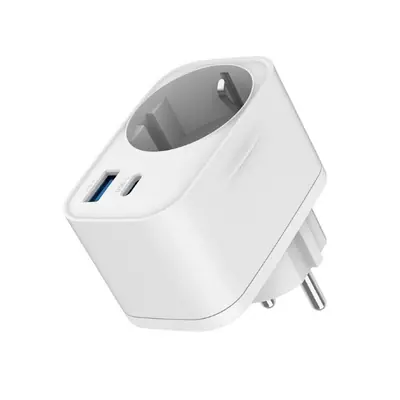 Gembird TA-ACPDQC20-01-W 2-port USB fast charger with pass-through AC socket 20W White – 2. kép